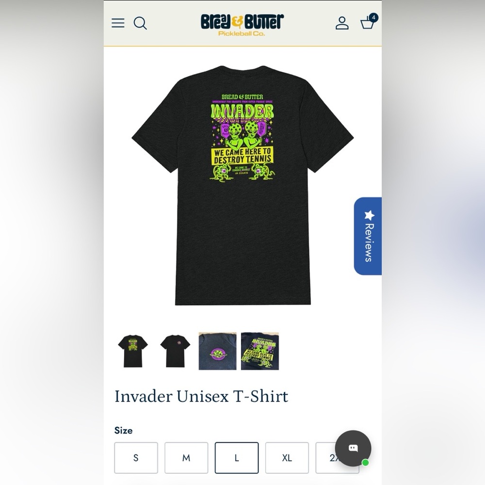 Bread & Butter Invader Alien pickleball Unisex T-Shirt. Large. NWOT
